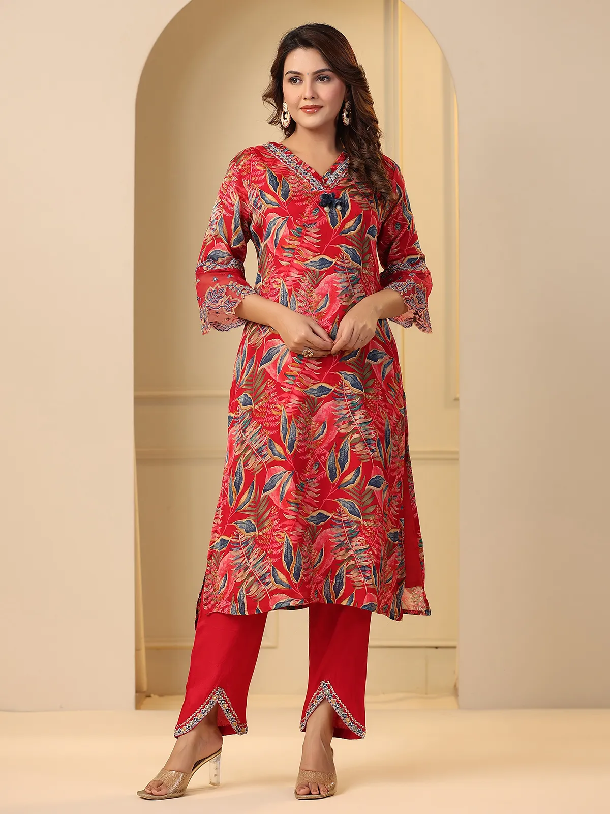 Beautiful stylish red printed kurti set