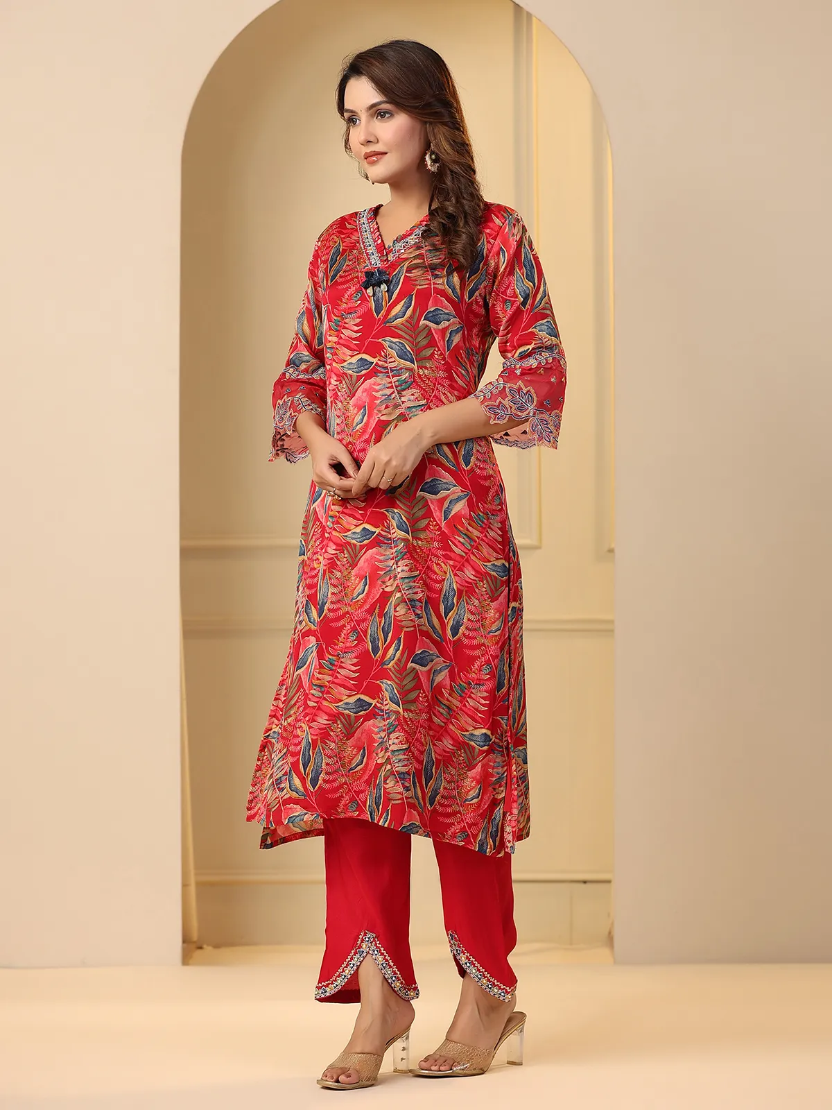 Beautiful stylish red printed kurti set