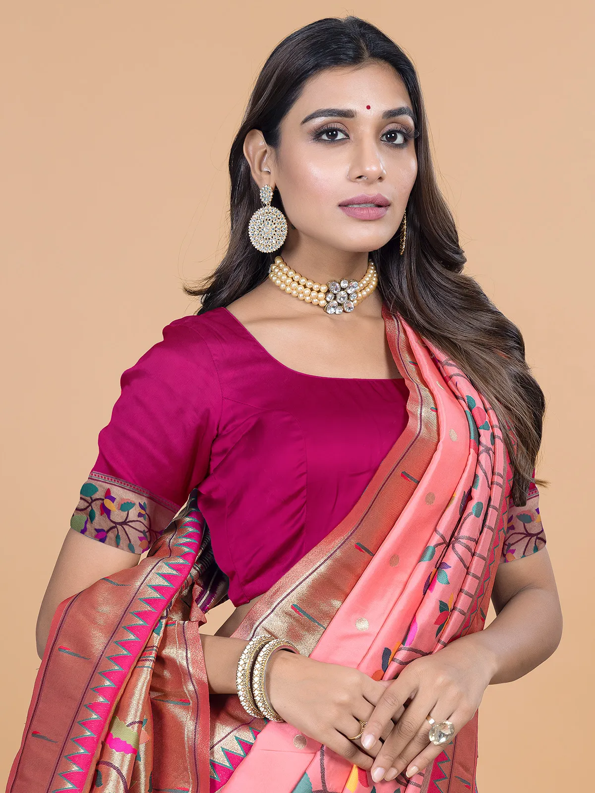 Beautiful wedding wear pink silk saree