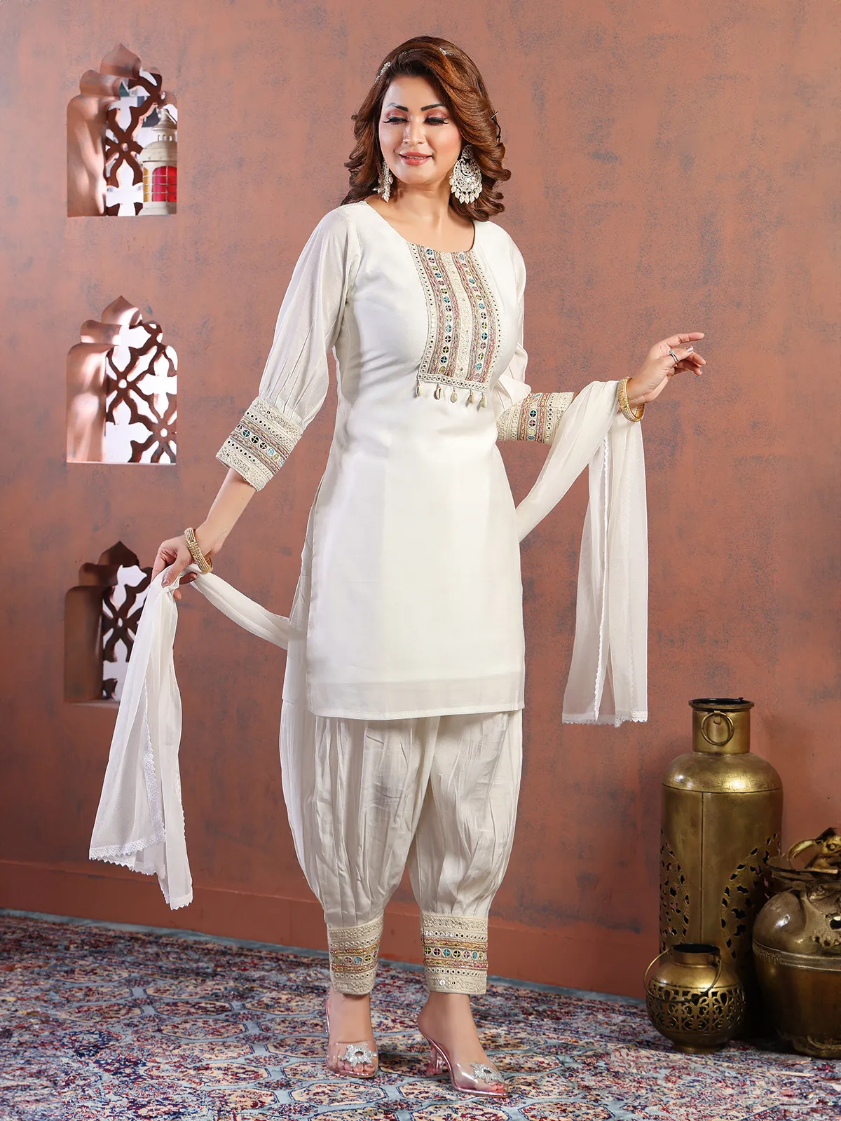 Beautiful cream cotton dhoti suit