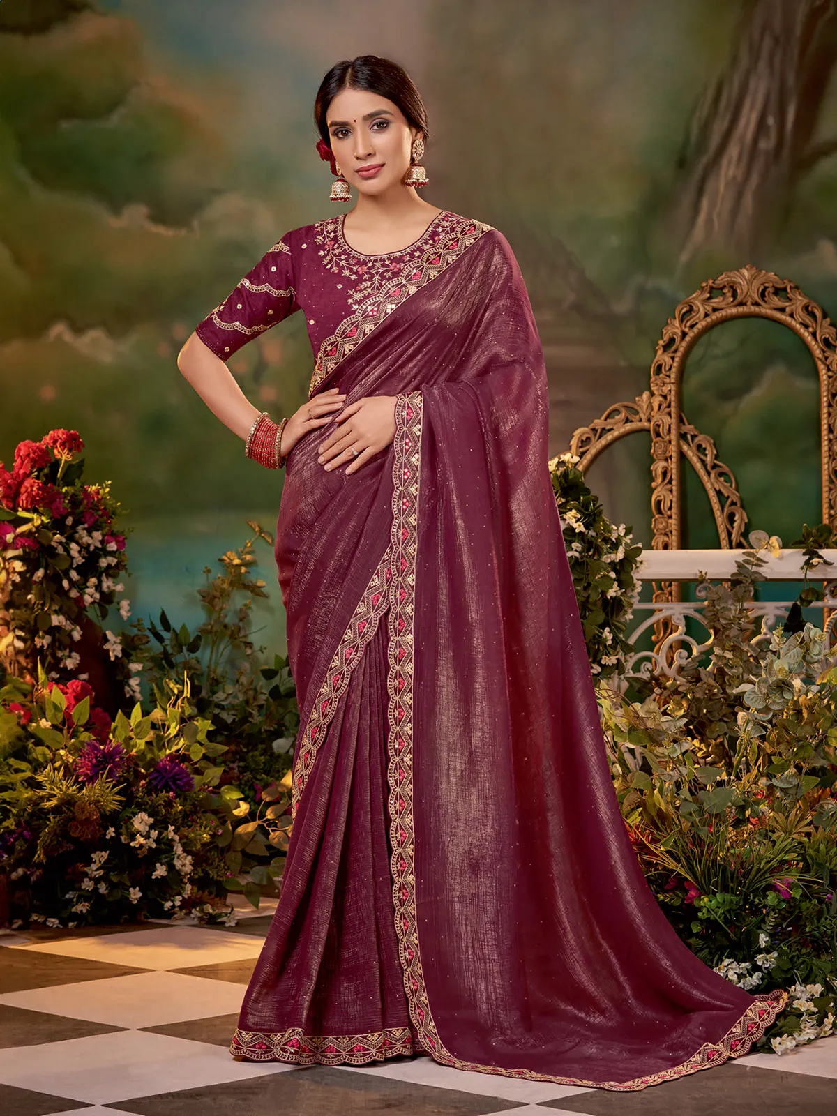 Beautiful wine georgette saree