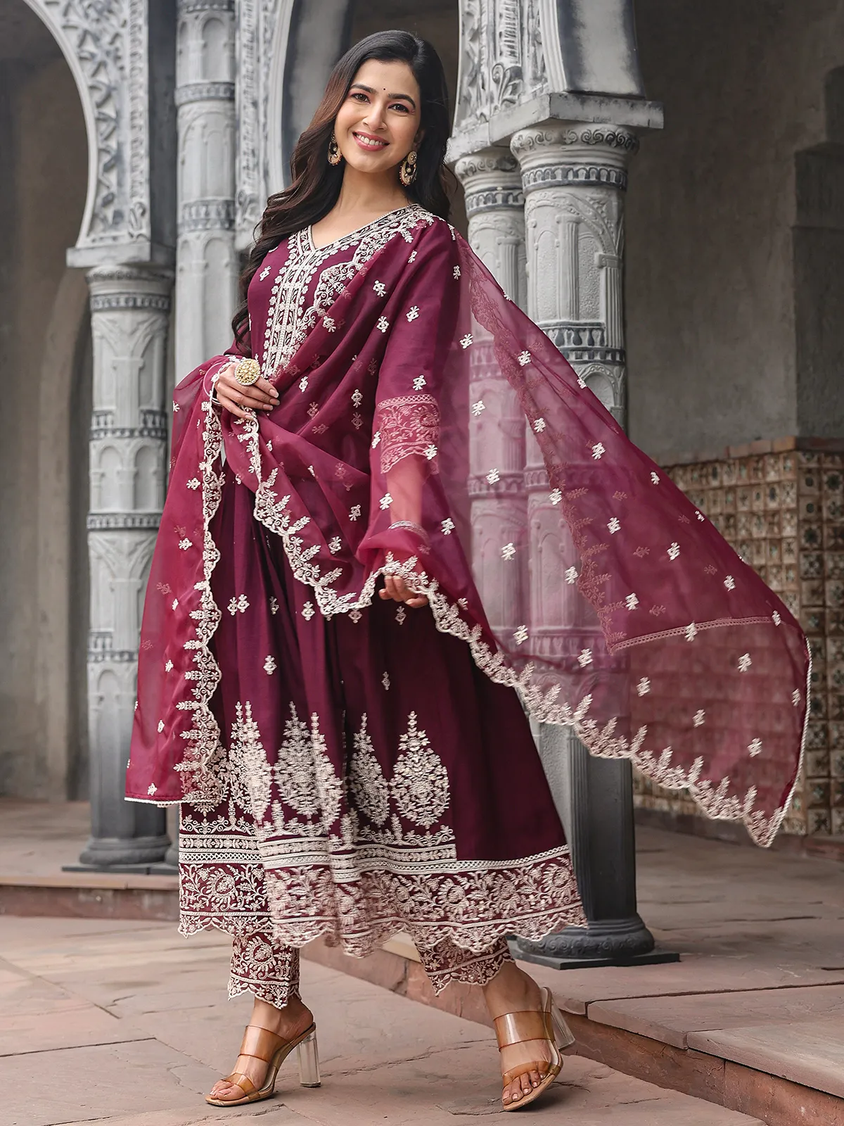 Beautiful wine silk kurti set