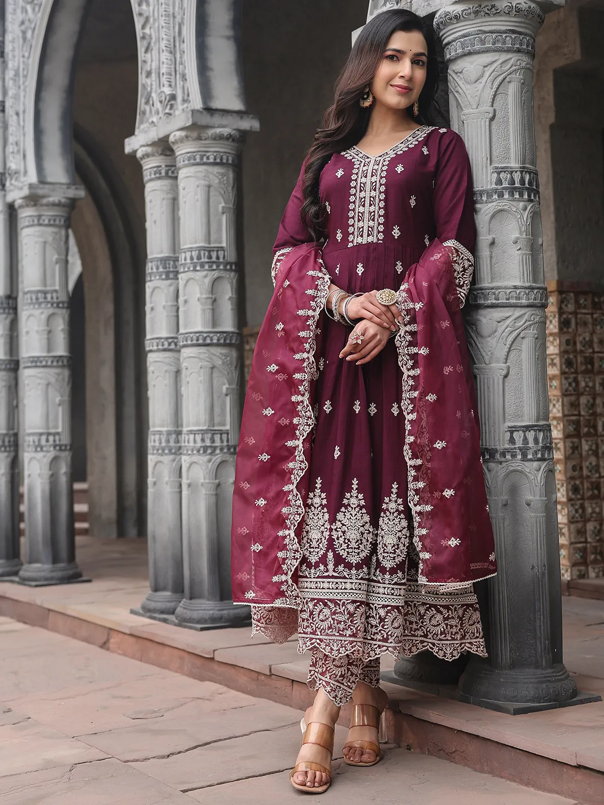 Beautiful wine silk kurti set