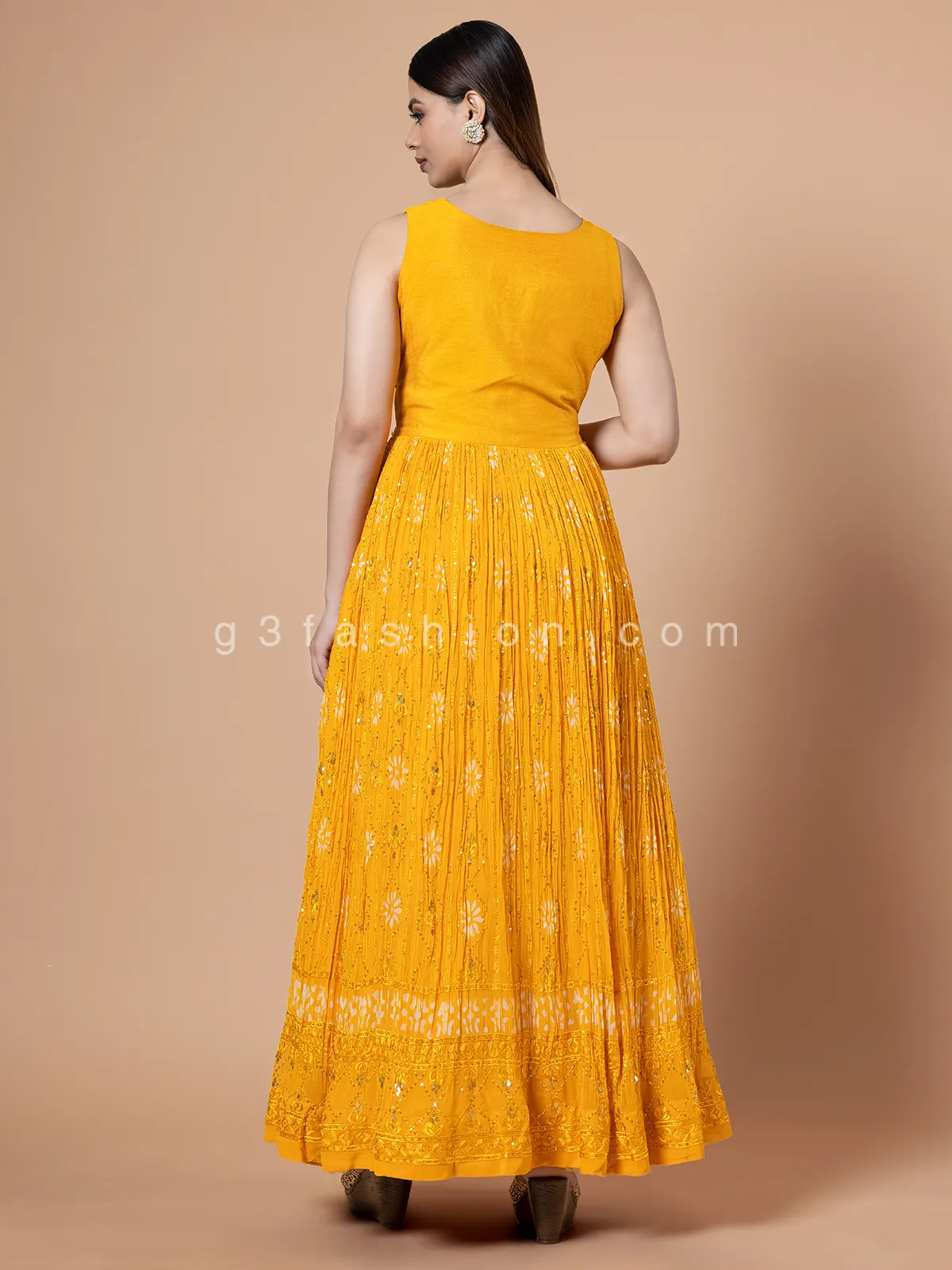 Beautiful yellow georgette printed anarkali suit