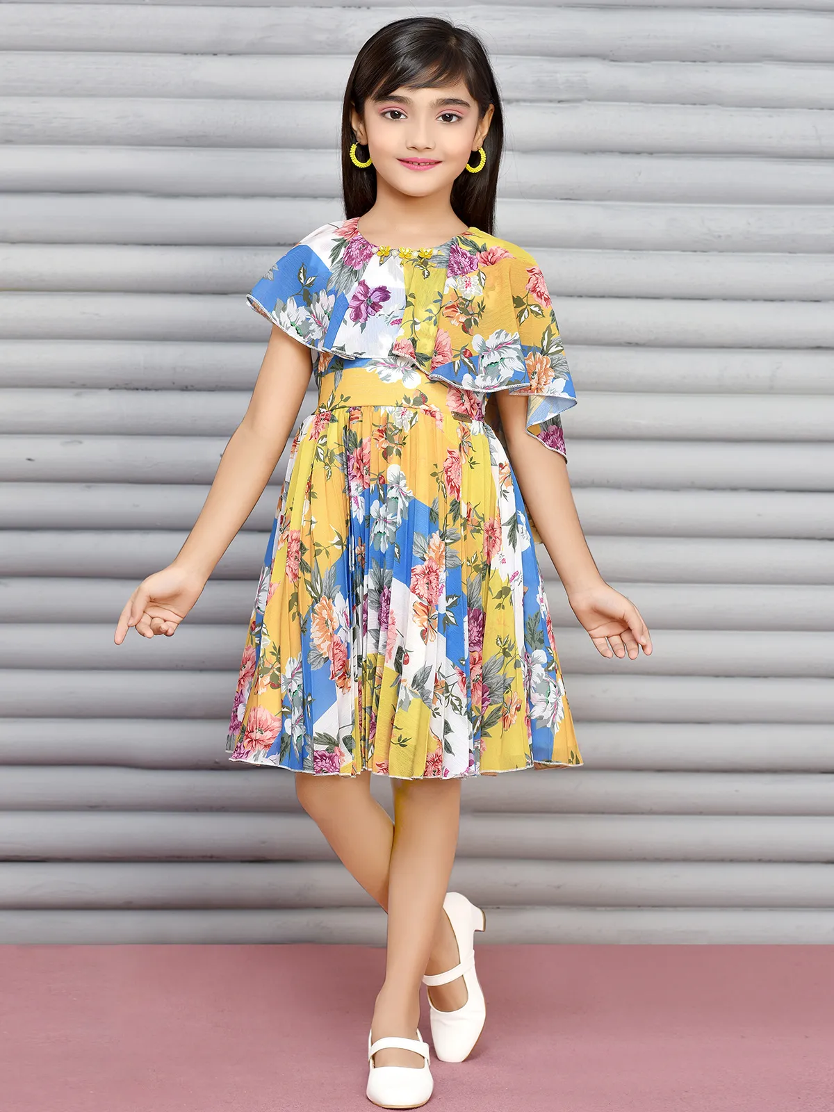 Beautiful yellow georgette printed frock