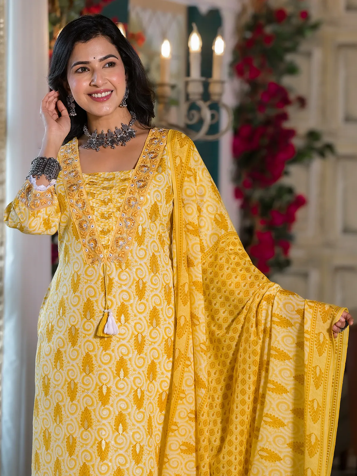 Beautiful yellow printed cotton kurti set