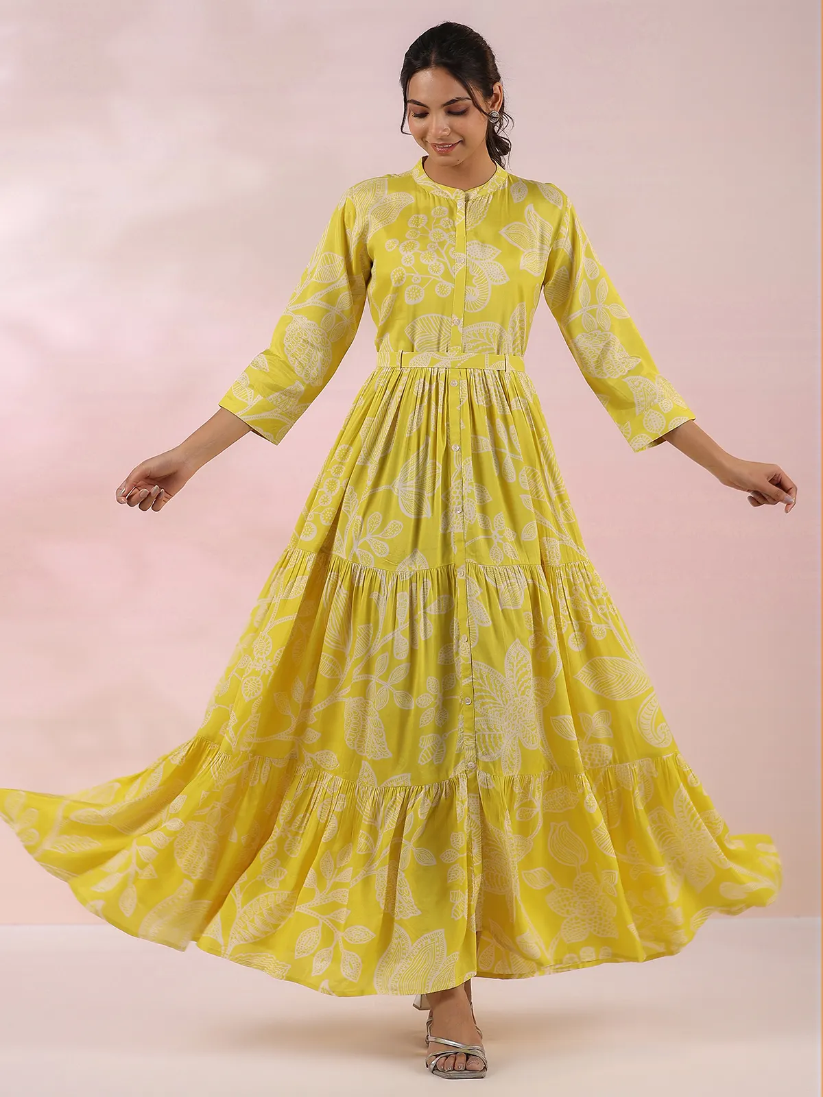 Beautiful yellow printed cotton long kurti