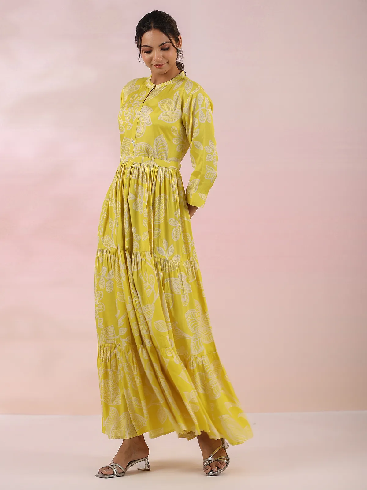 Beautiful yellow printed cotton long kurti