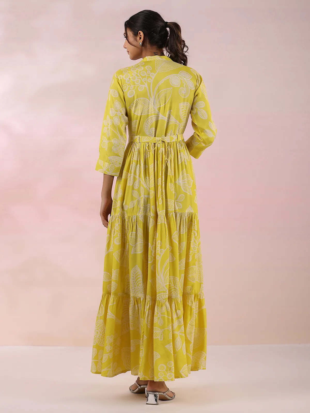 Beautiful yellow printed cotton long kurti