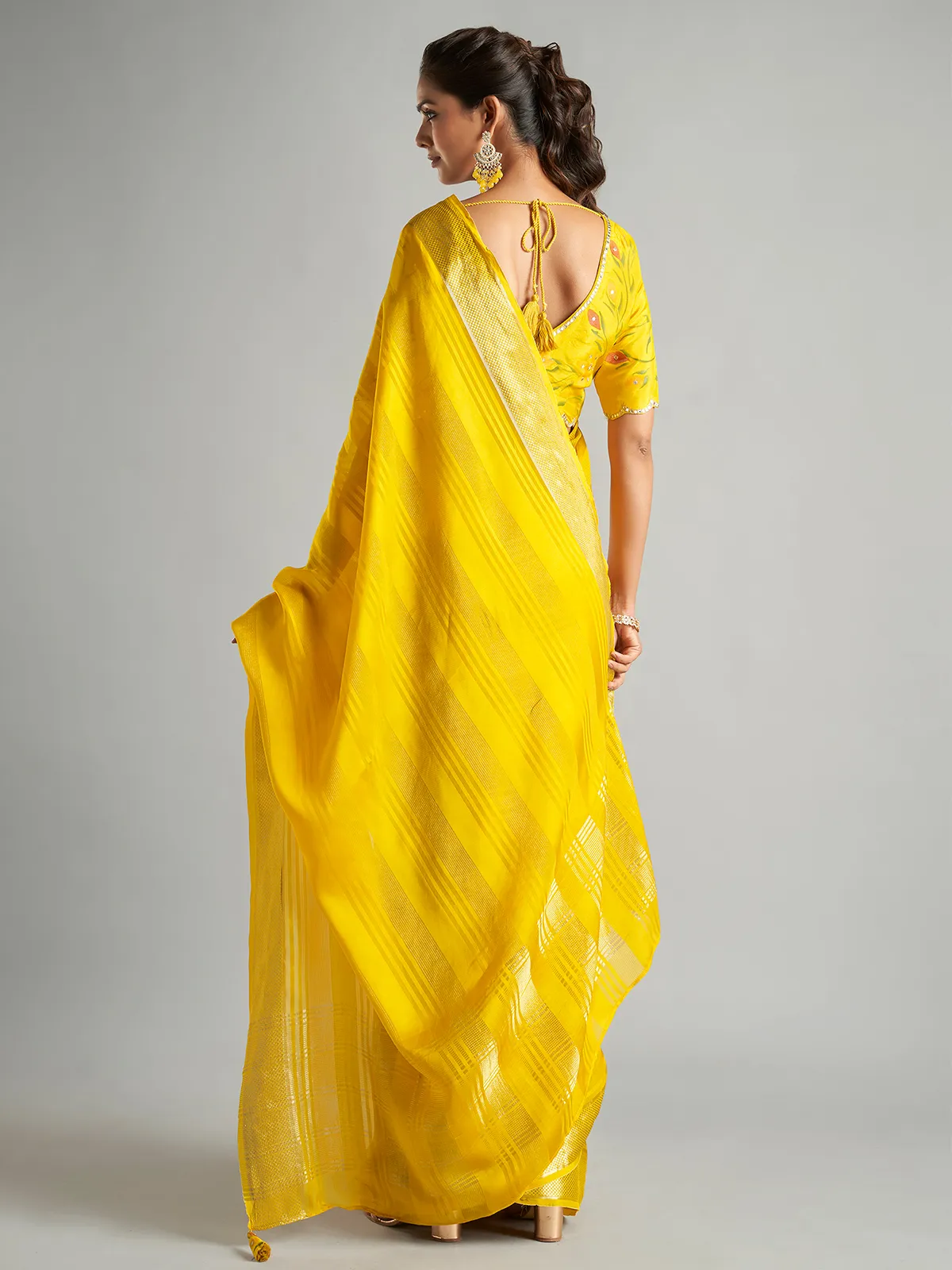Beautiful yellow tissue silk saree