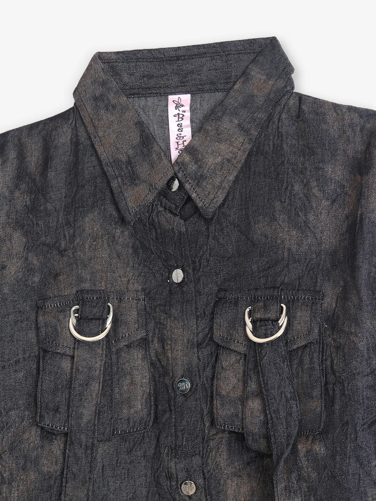 BEE HONEY printed black cotton silk shirt