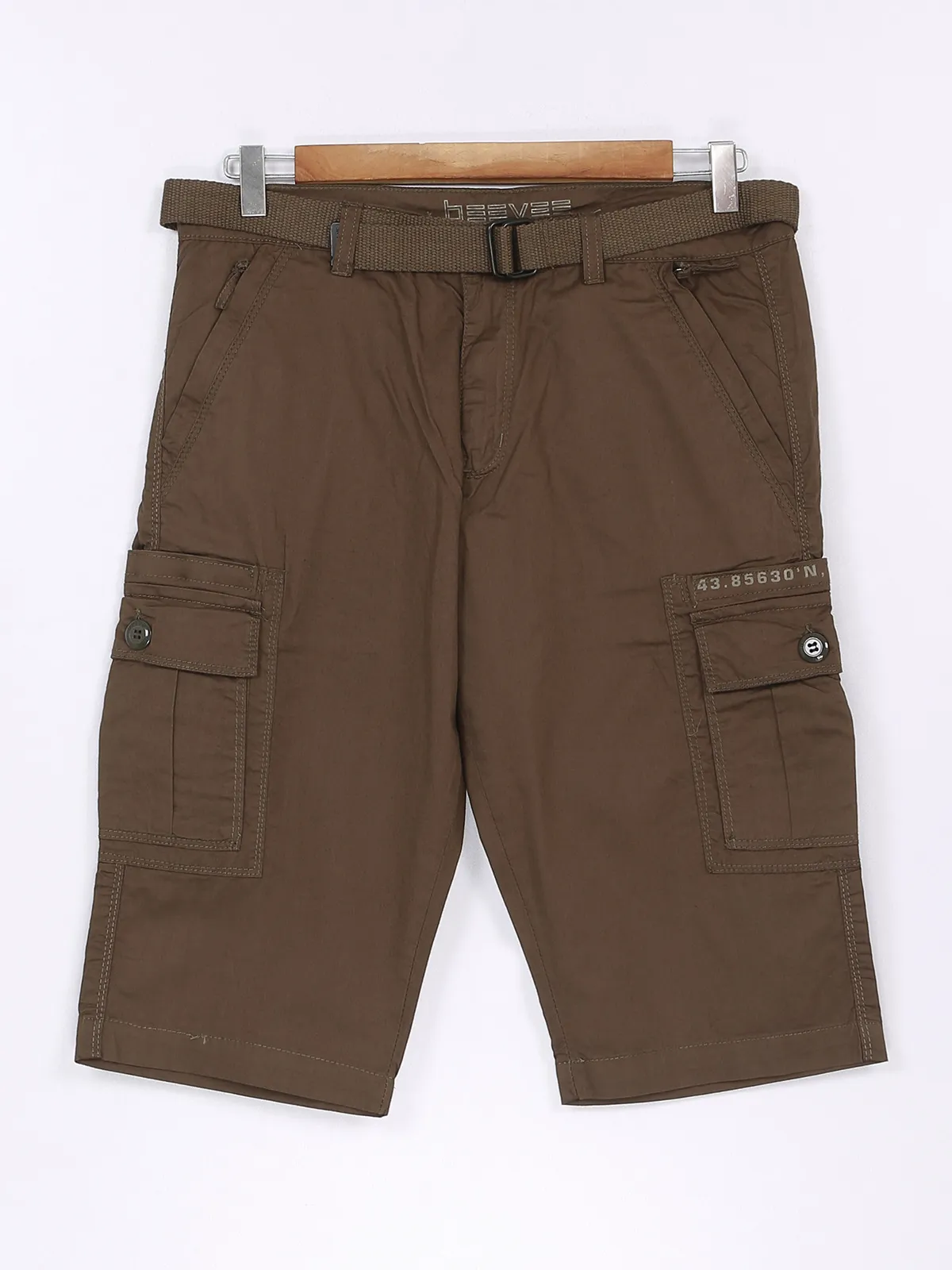 Beevee cotton brown solid shorts