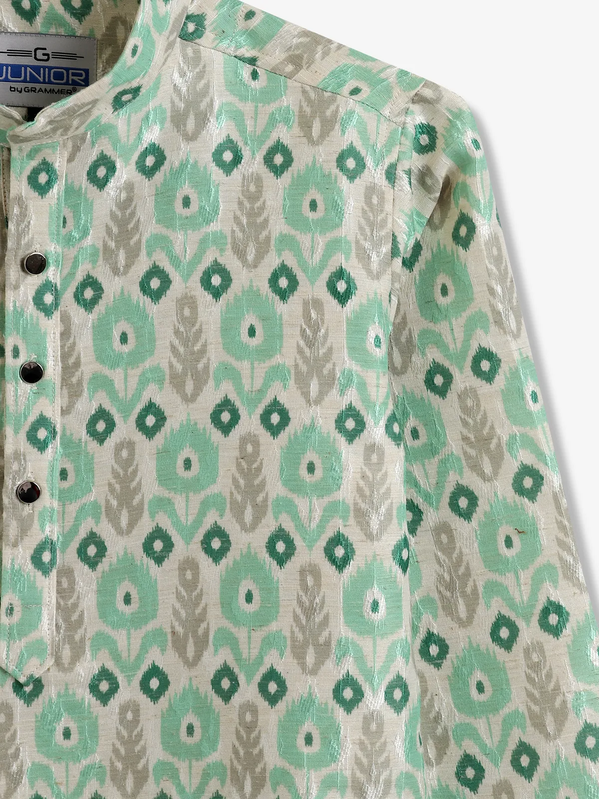 Beige and green printed kurta