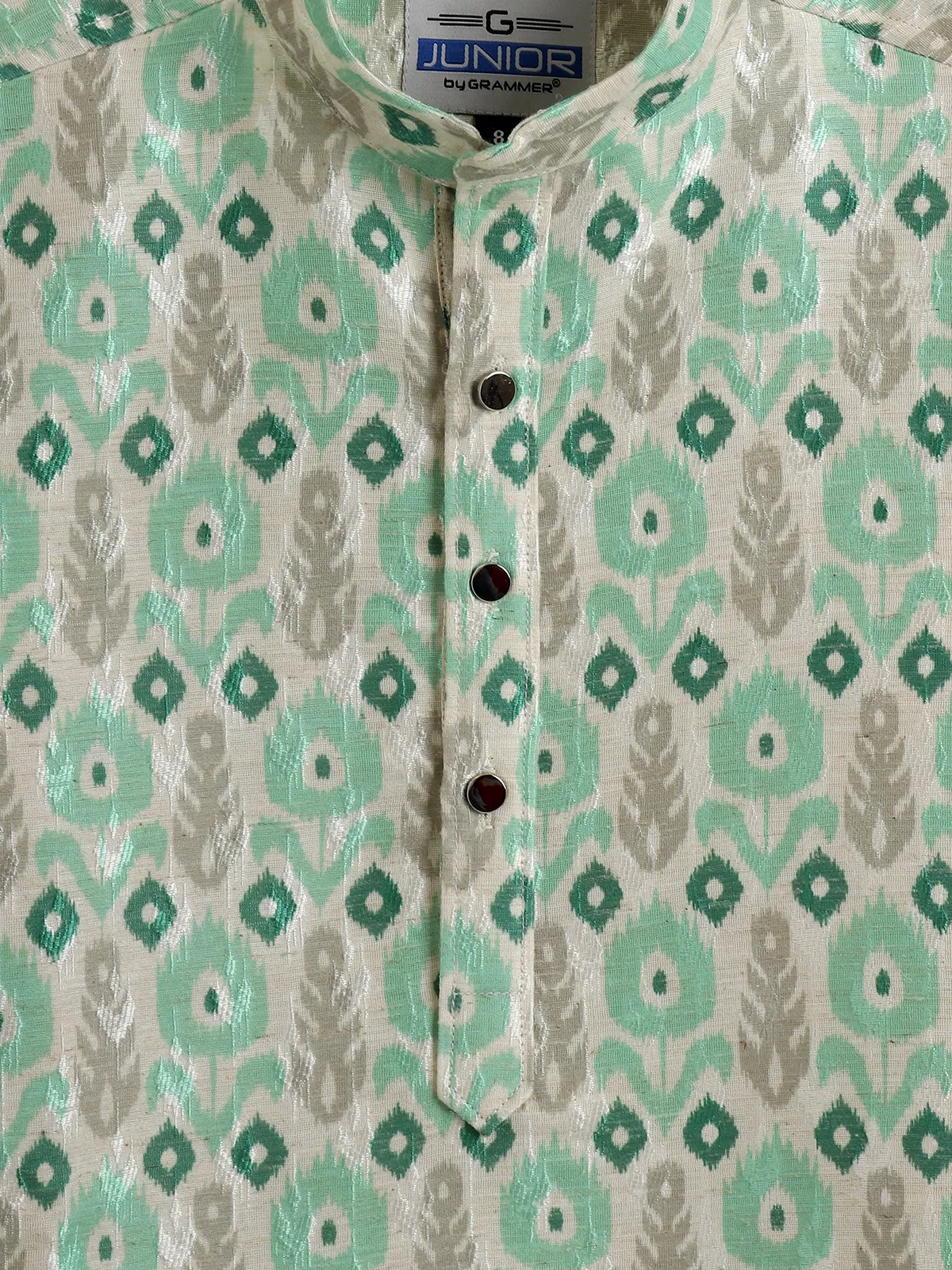 Beige and green printed kurta