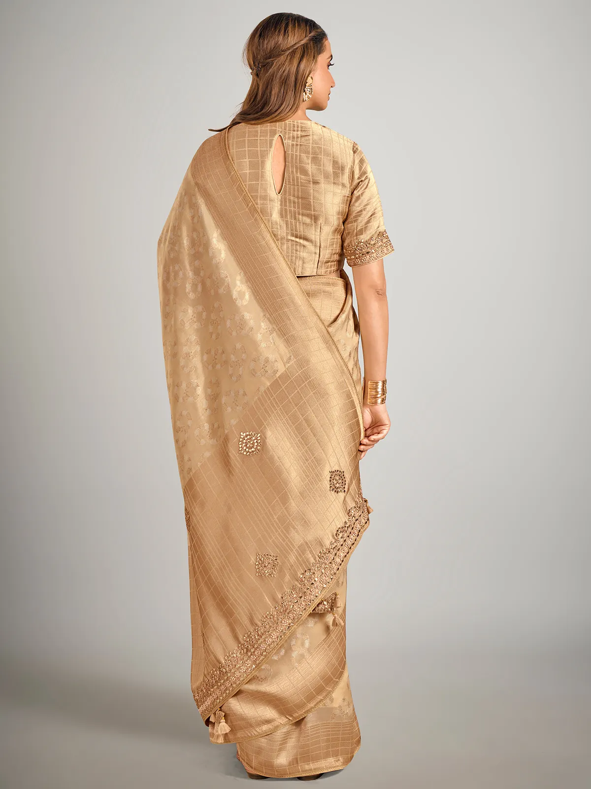 Beige art silk zari weaving saree