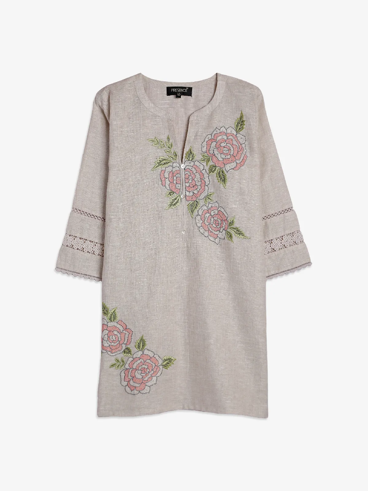 Beige cotton embroidery tunic top