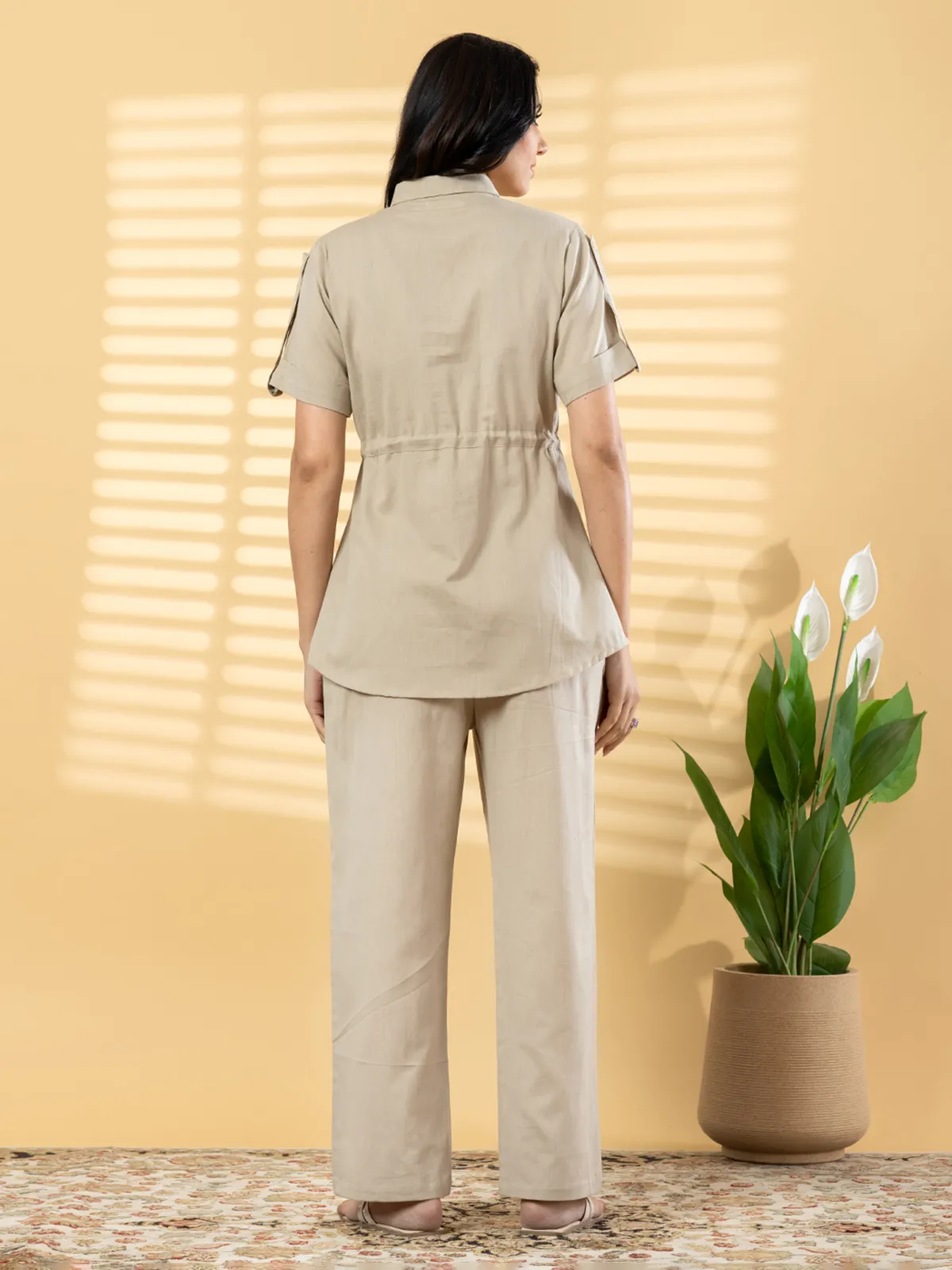 Beige cotton minimal casual co ord set