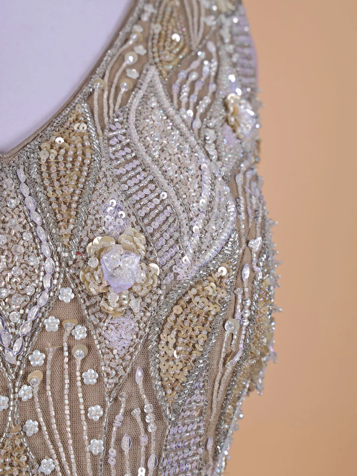 Beige designer gown in net