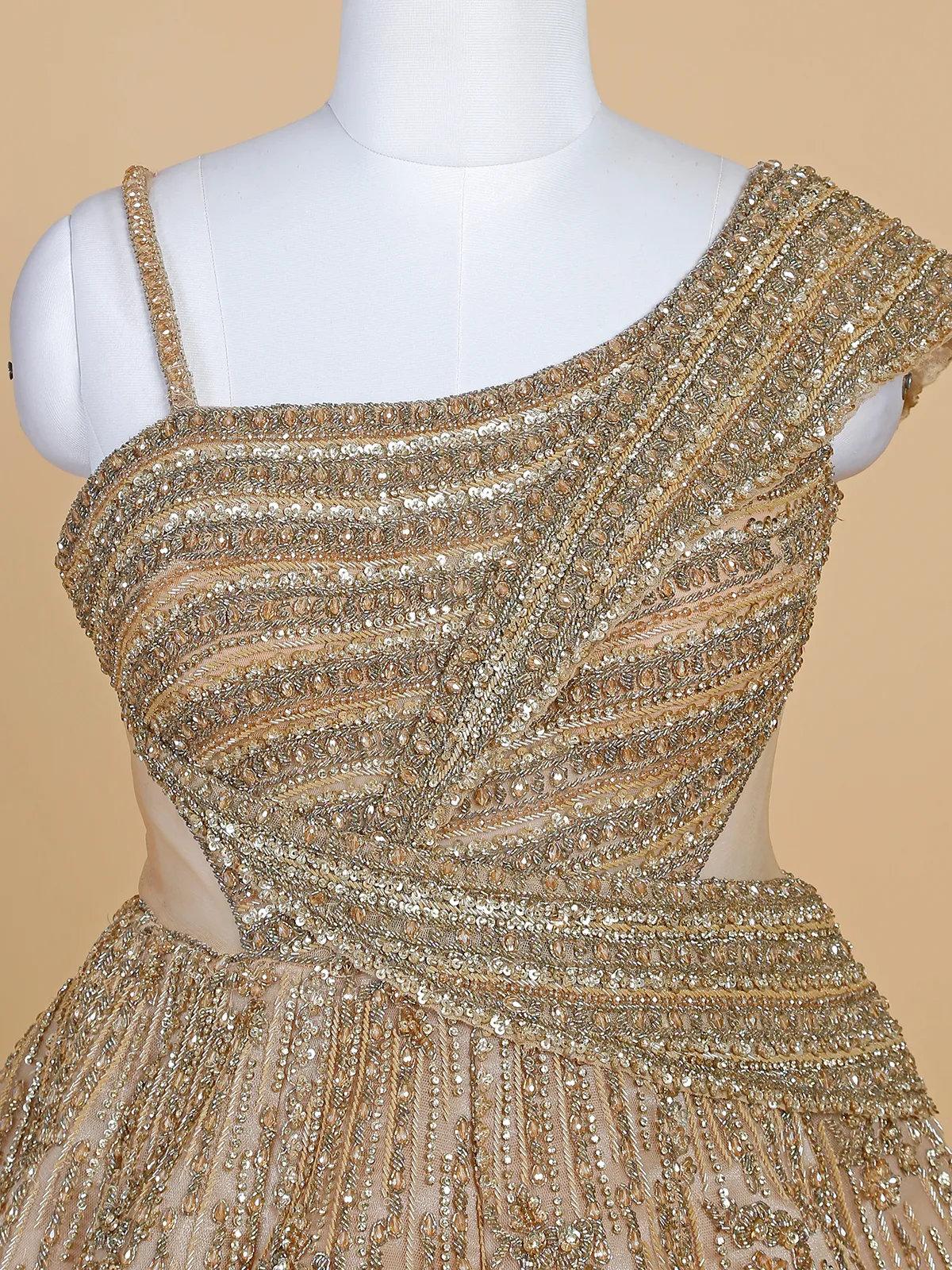 Beige designer net gown