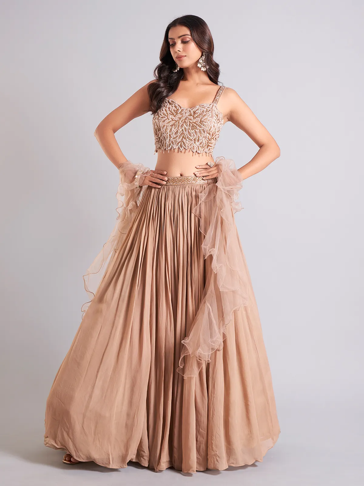 Beige georgette lehenga choli for wedding