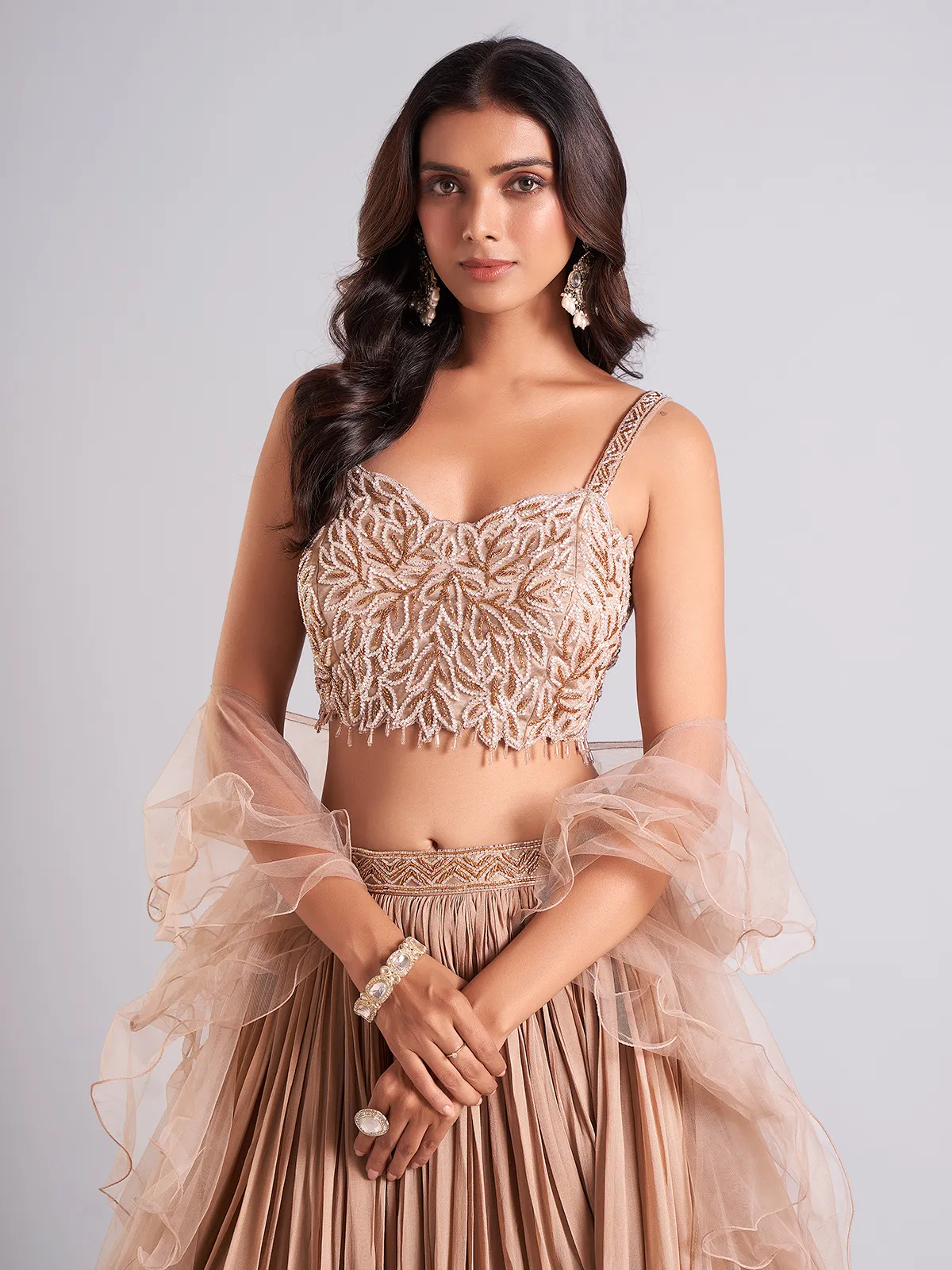 Beige georgette lehenga choli for wedding