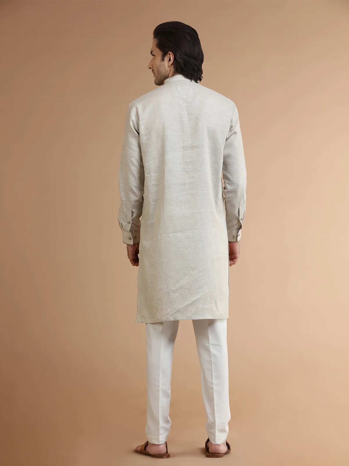 Beige linen festive kurta suit