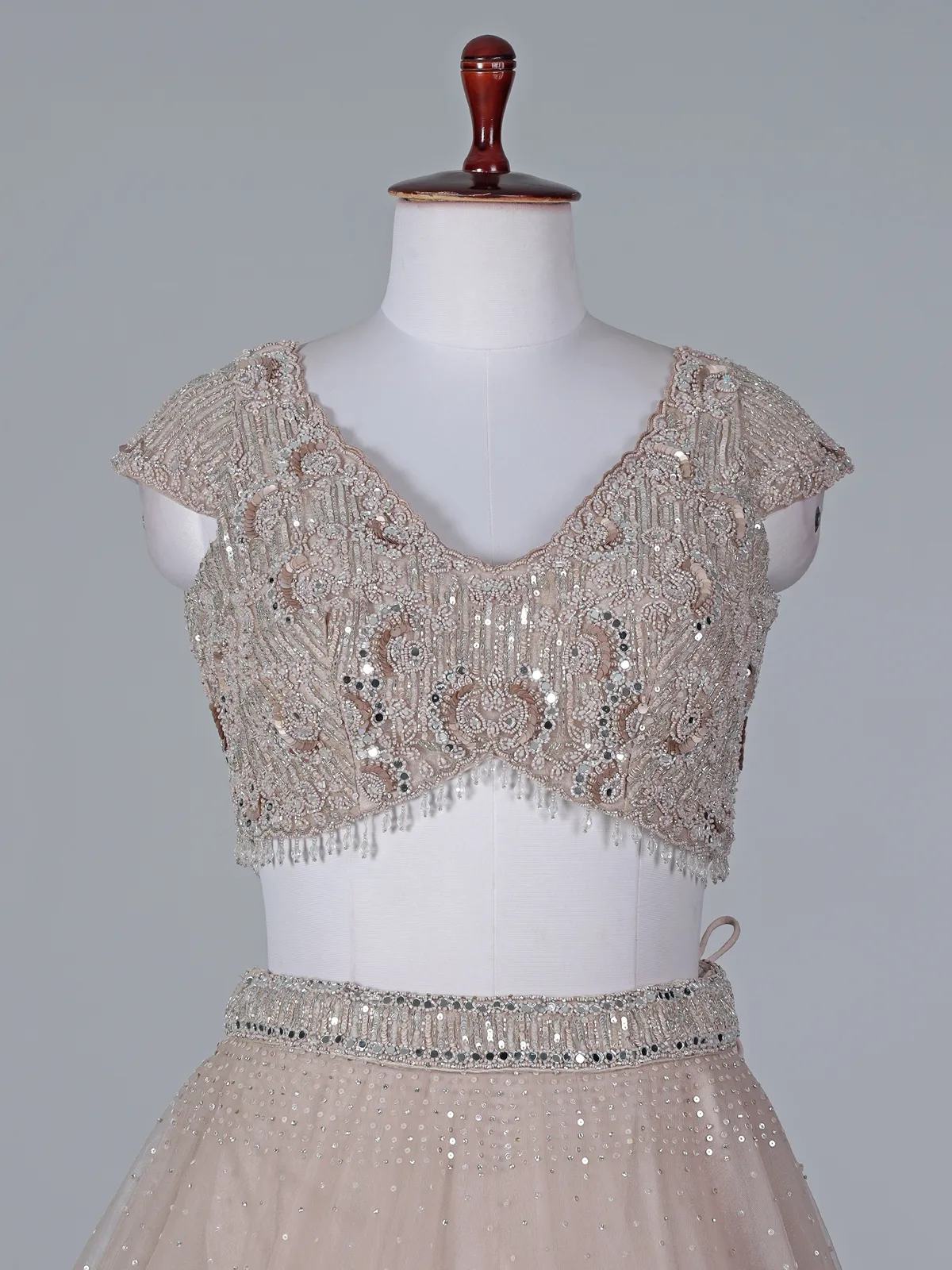 Beige Net Mirror Embellished Lehenga Choli With Beige Net Mirror Embellished Lehenga Choli With