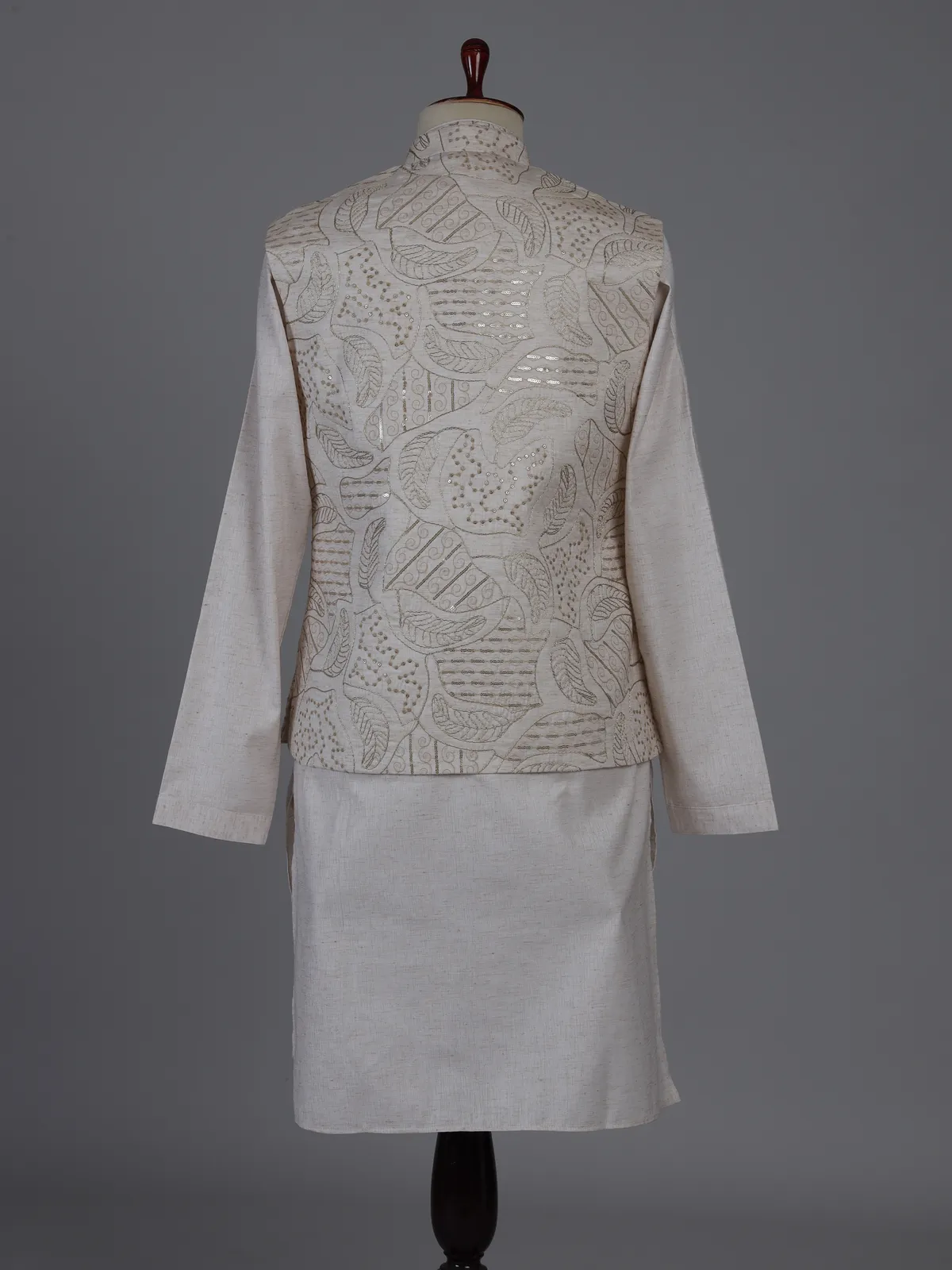 Beige silk waistcoat set with sequin and embroidery