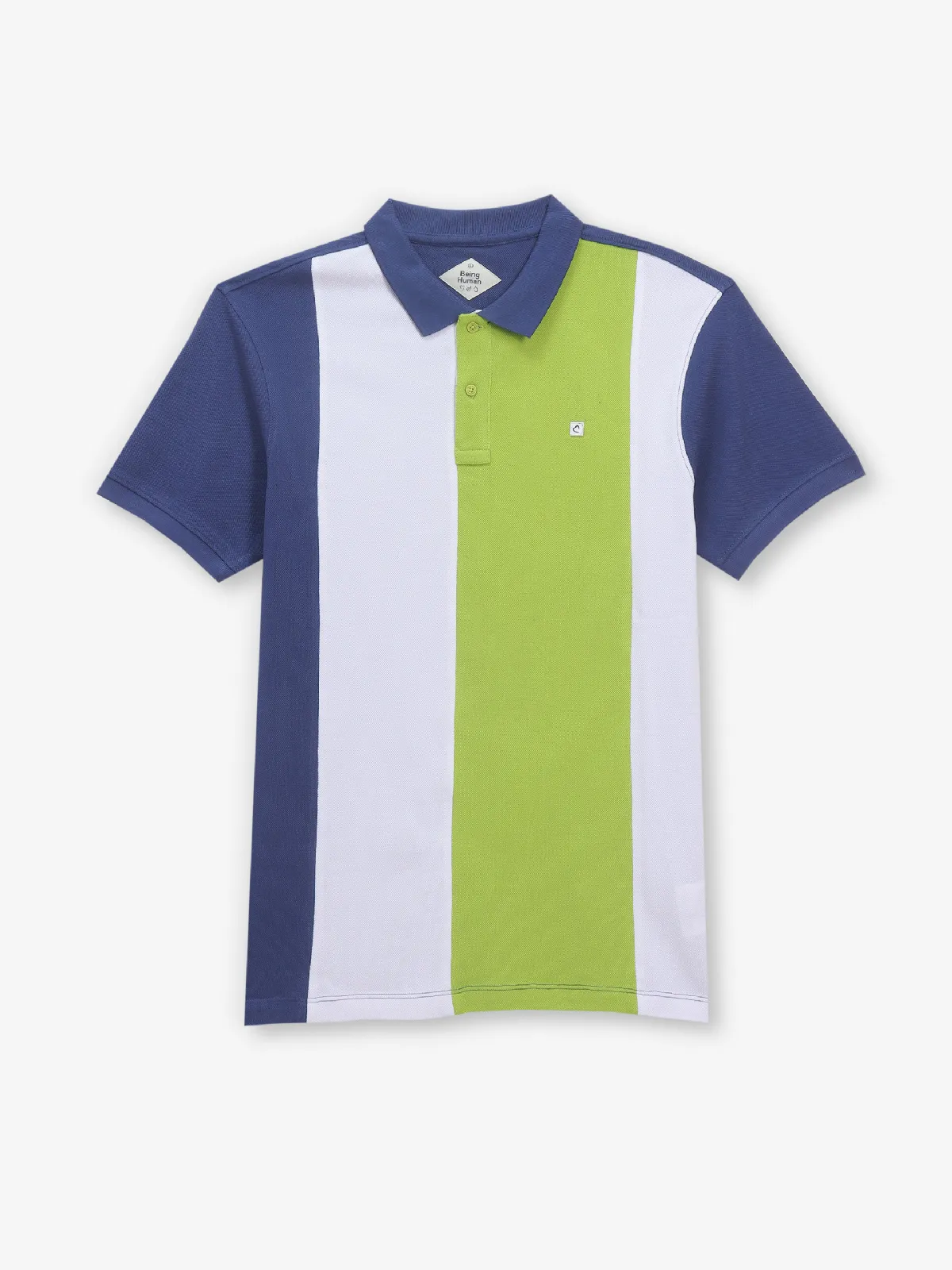 BEING HUMAN blue color block polo t-shirt