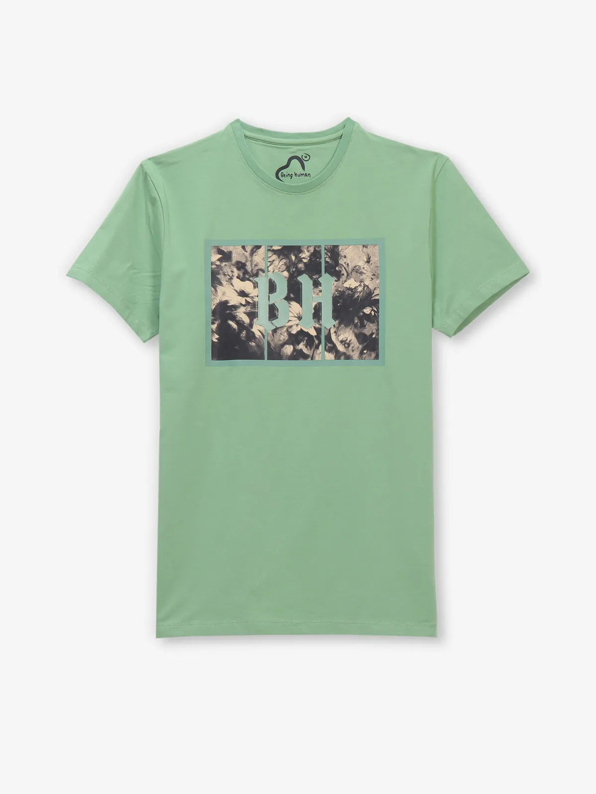 BEING HUMAN cotton light green printed t-shirt