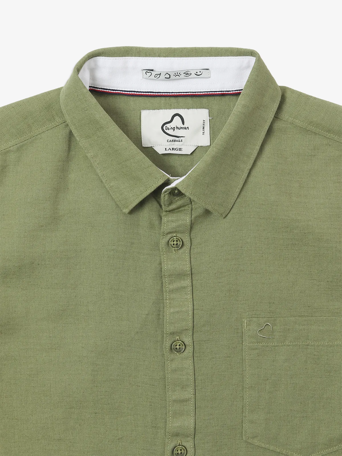 BEING HUMAN cotton olive plain shirt