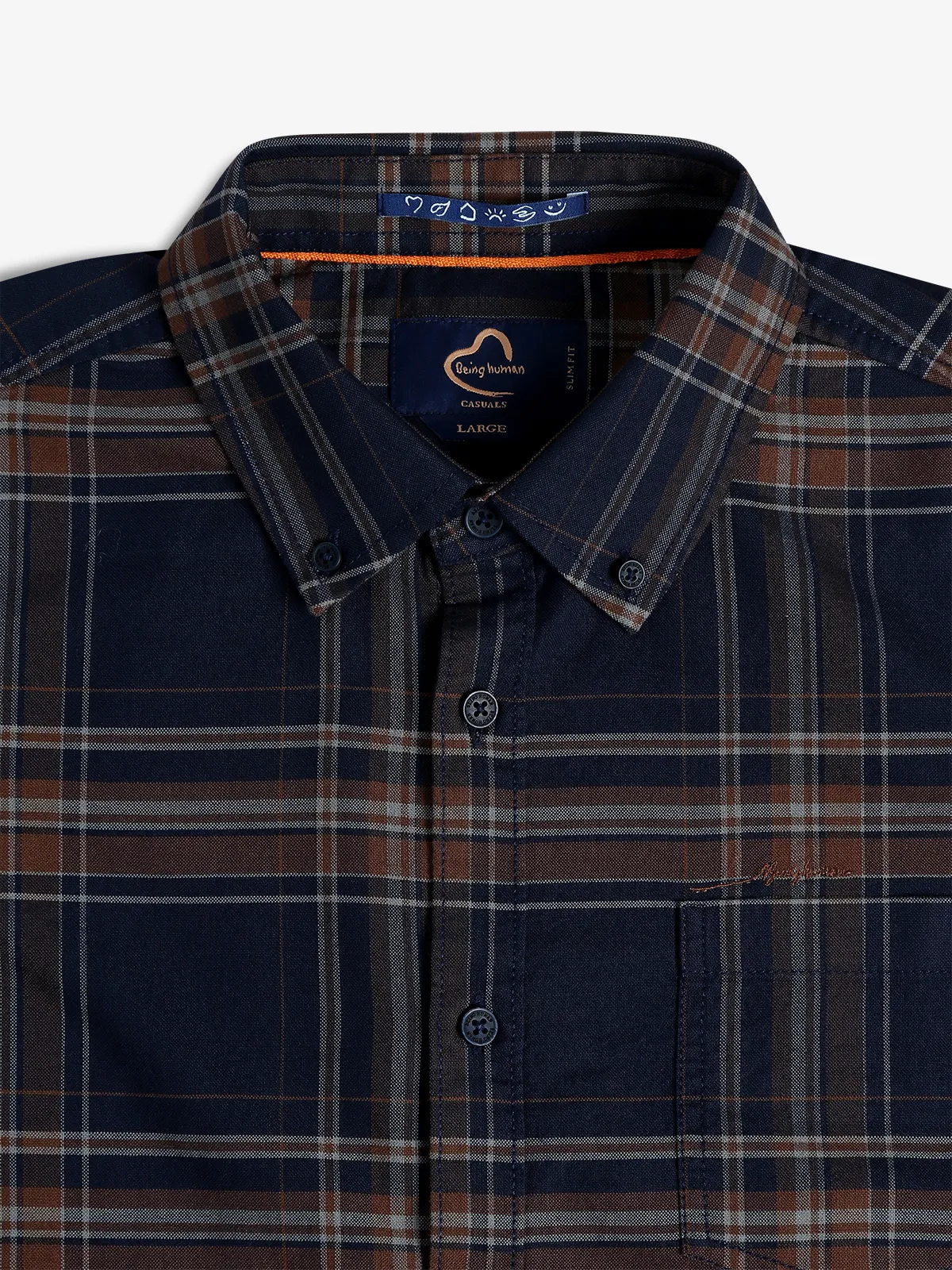 BEING HUMAN navy and brown checks shirt