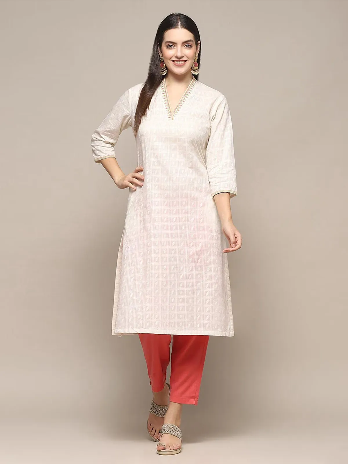 BIBA off-white cotton straight kurti