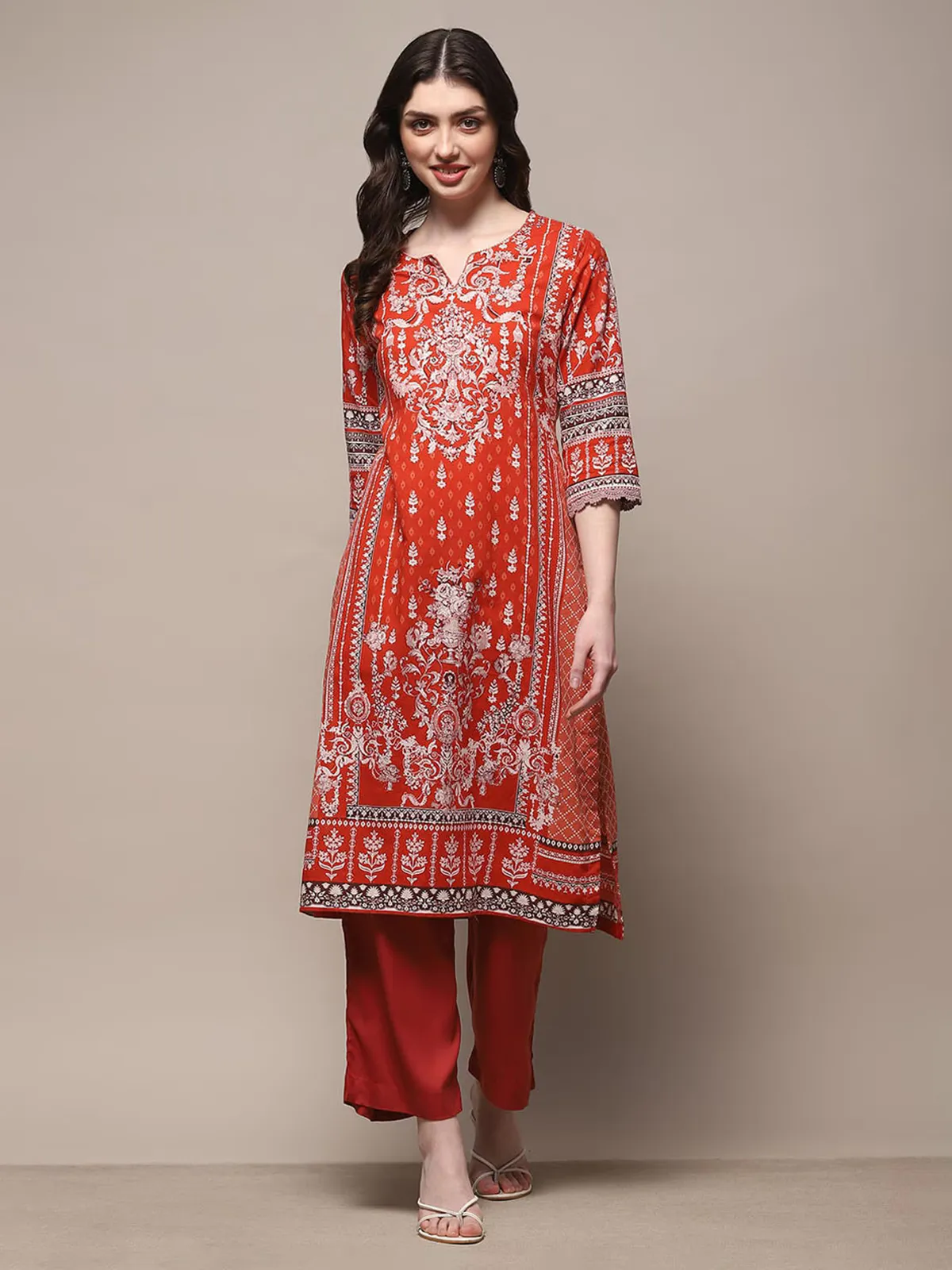 BIBA red printed straight kurti