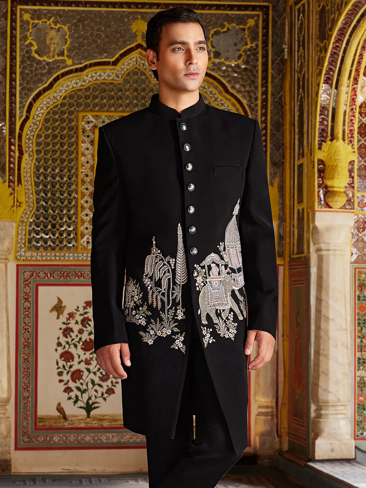 Black all time classy terry rayon indo western for men