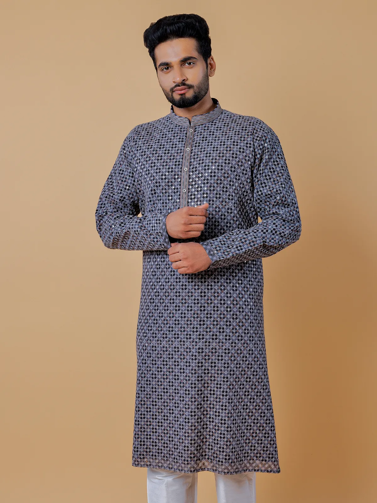 Black and grey printed kurta suit