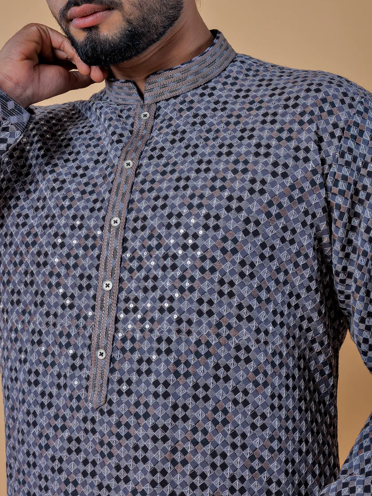 Black and grey printed kurta suit