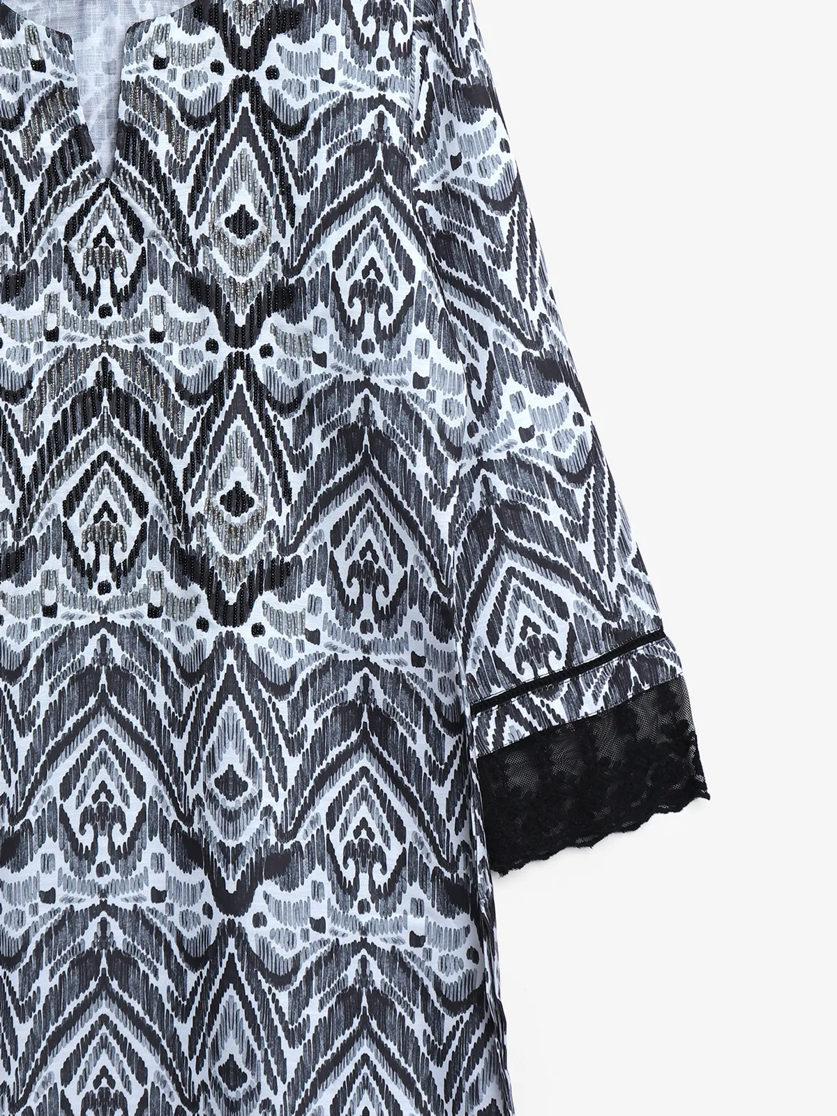 Black and white printed kurti in cotton