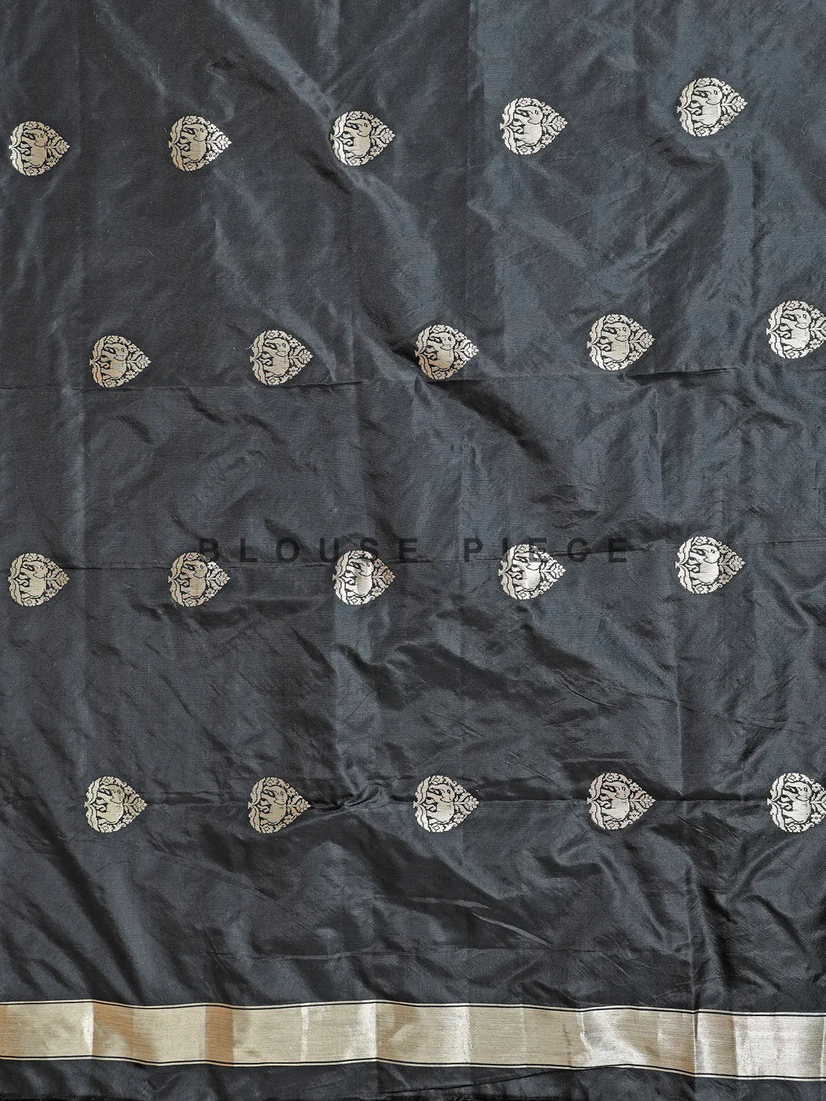 Black banarasi silk floral motif saree