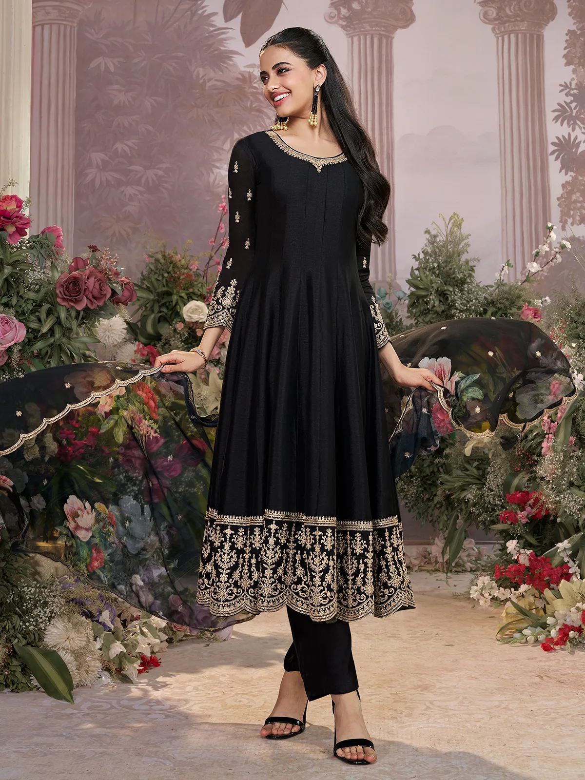 Black chinon luxe evening anarkali charm