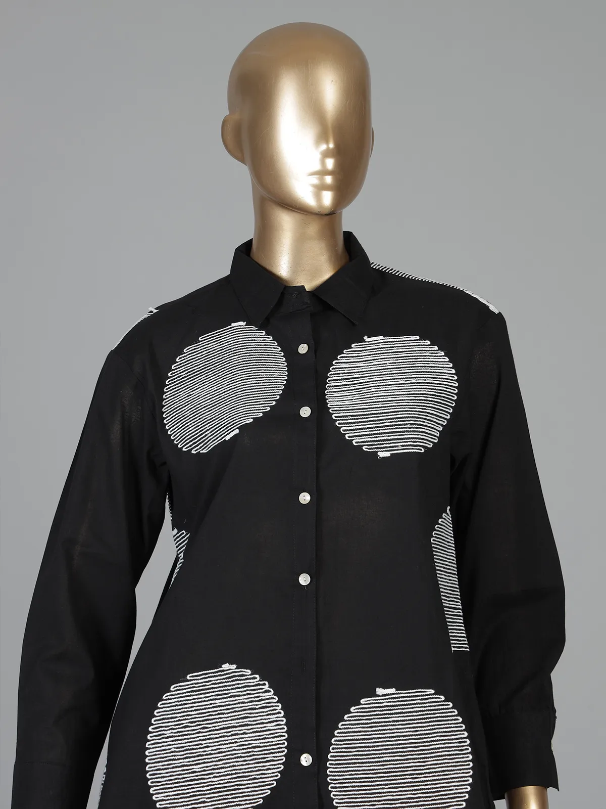 Black cotton casual wear co ord set with thread detailing