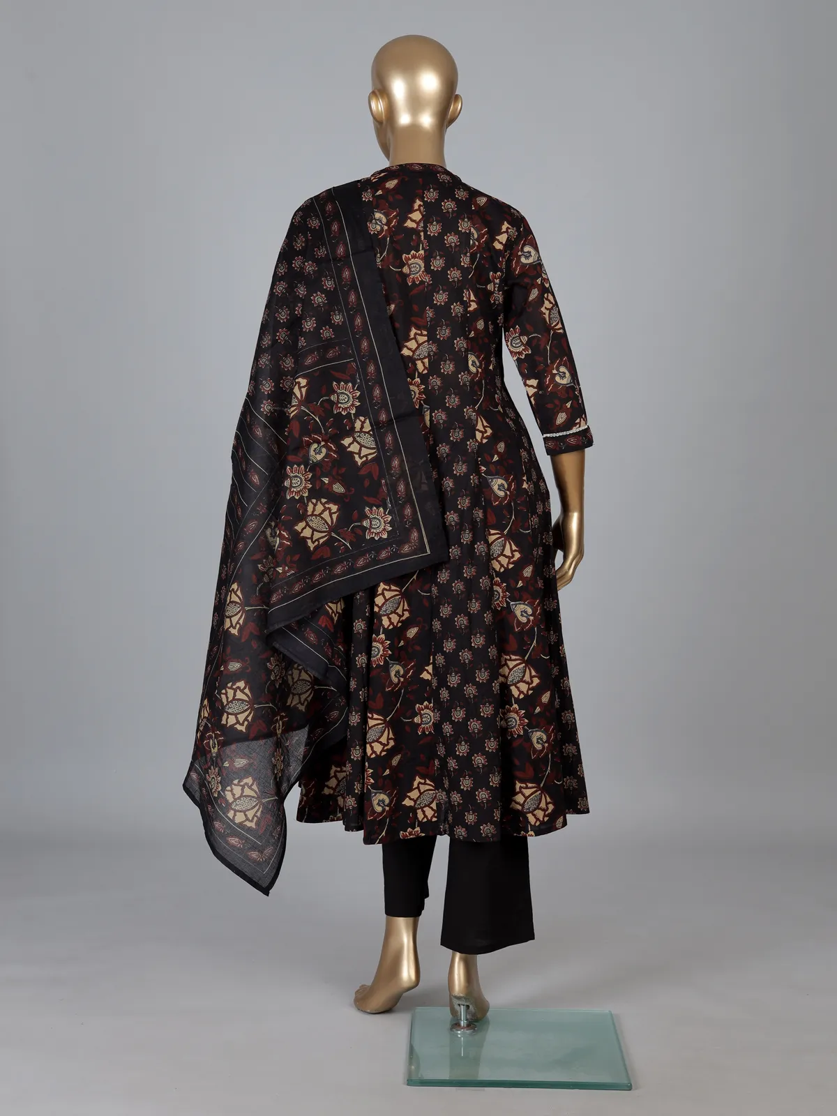 Black cotton kurti set with floral printed elegance