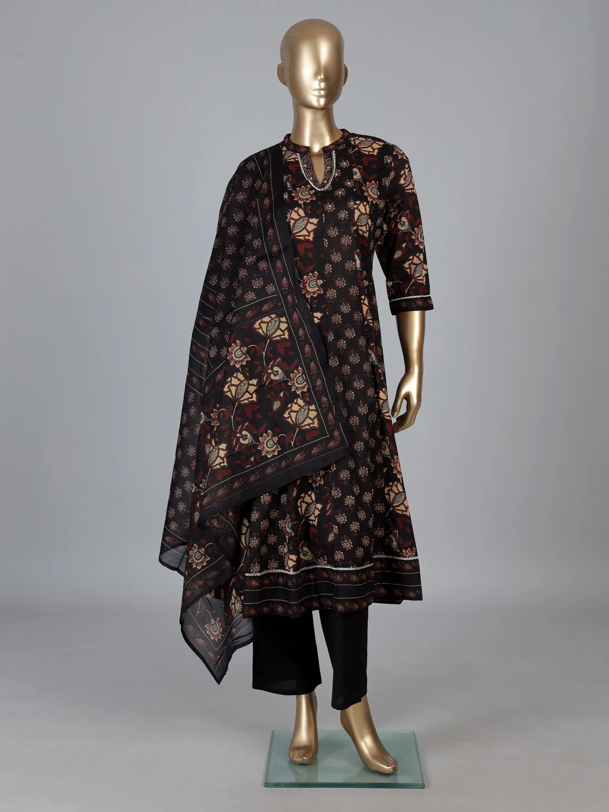 Black cotton kurti set with floral printed elegance