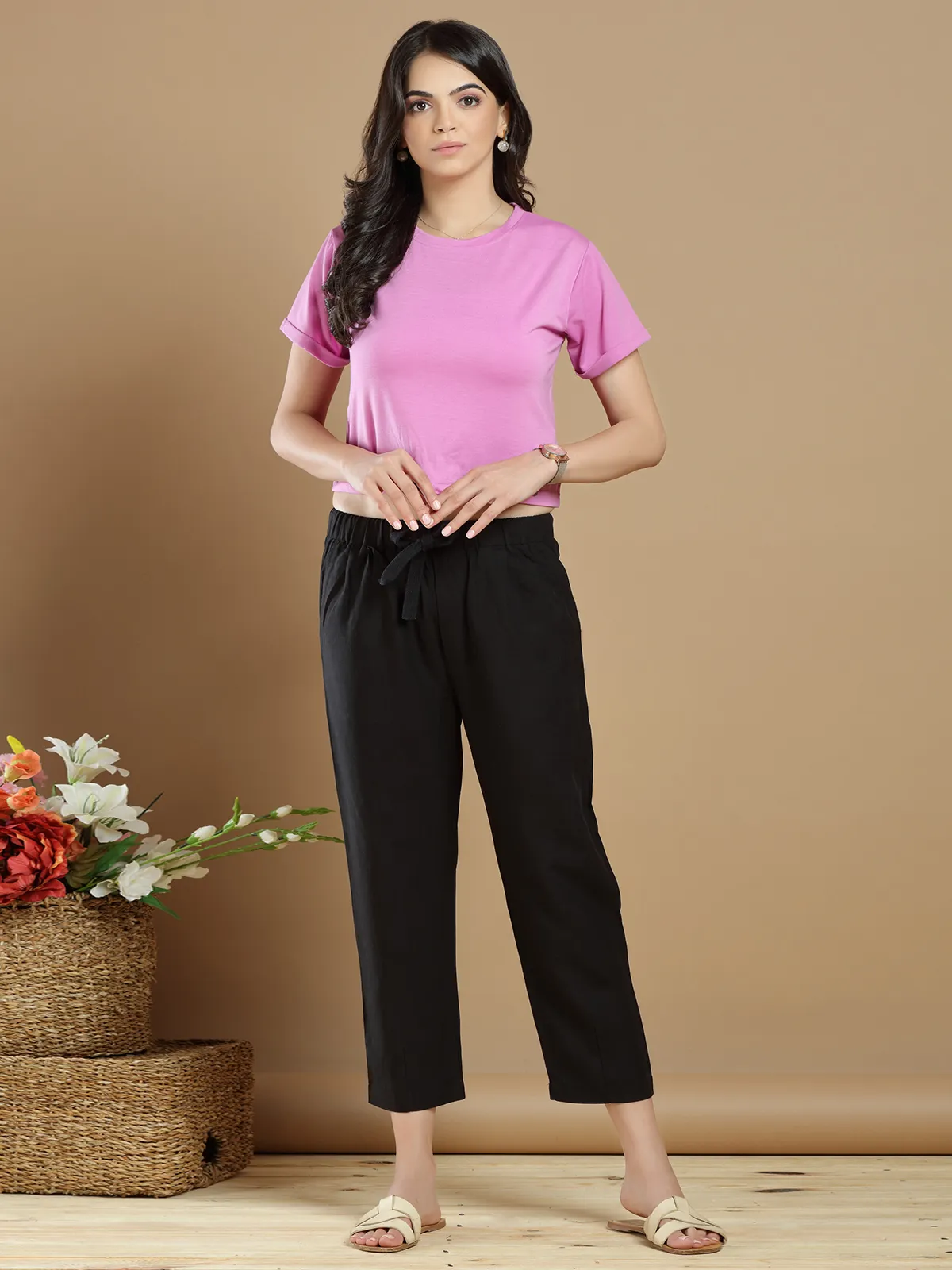 Black cotton plain pant for beautiful lady