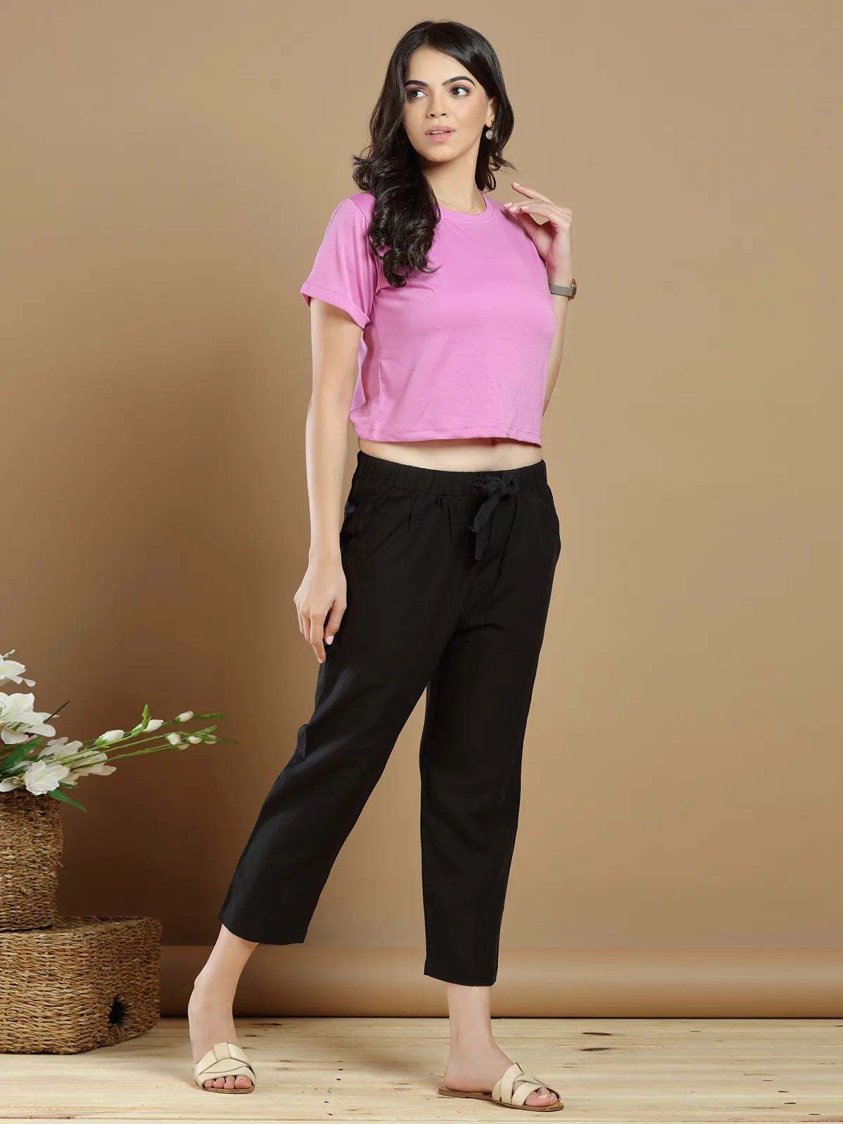 Black cotton plain pant for beautiful lady