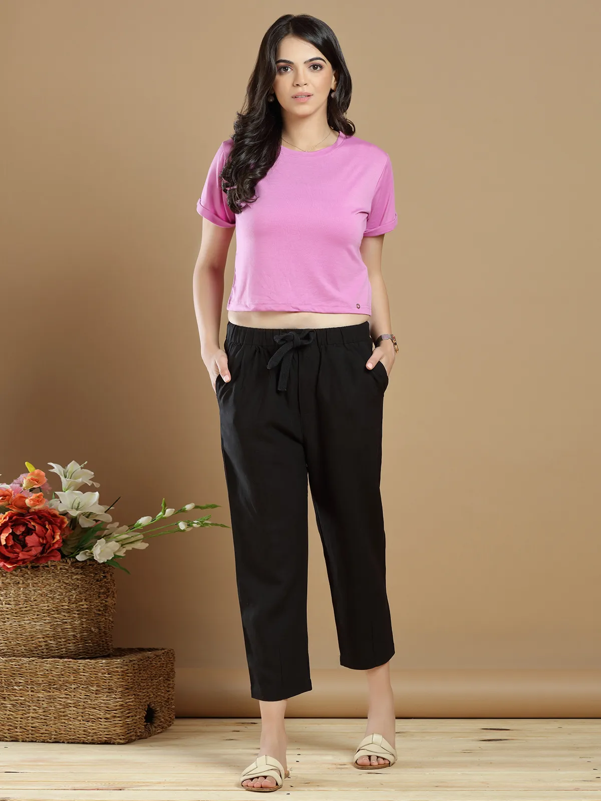 Black cotton plain pant for beautiful lady