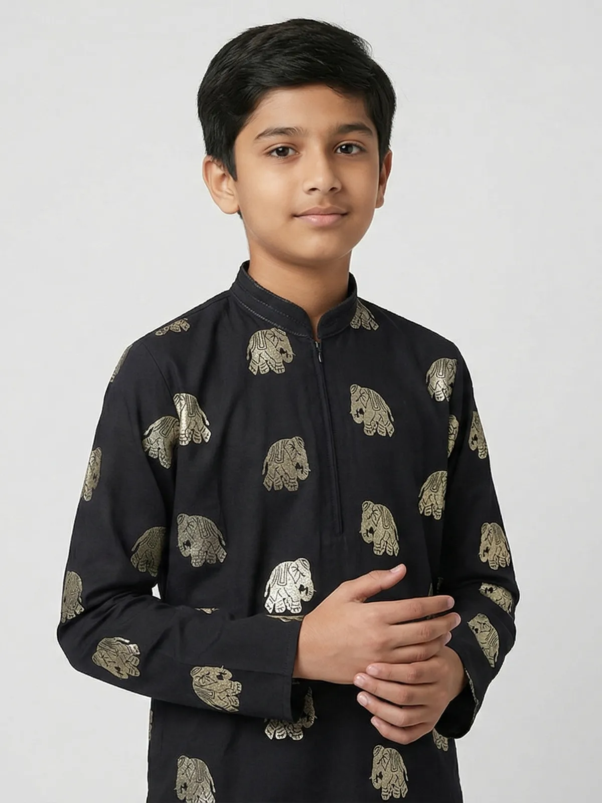 Black cotton silk zari work festive wear kurta suit