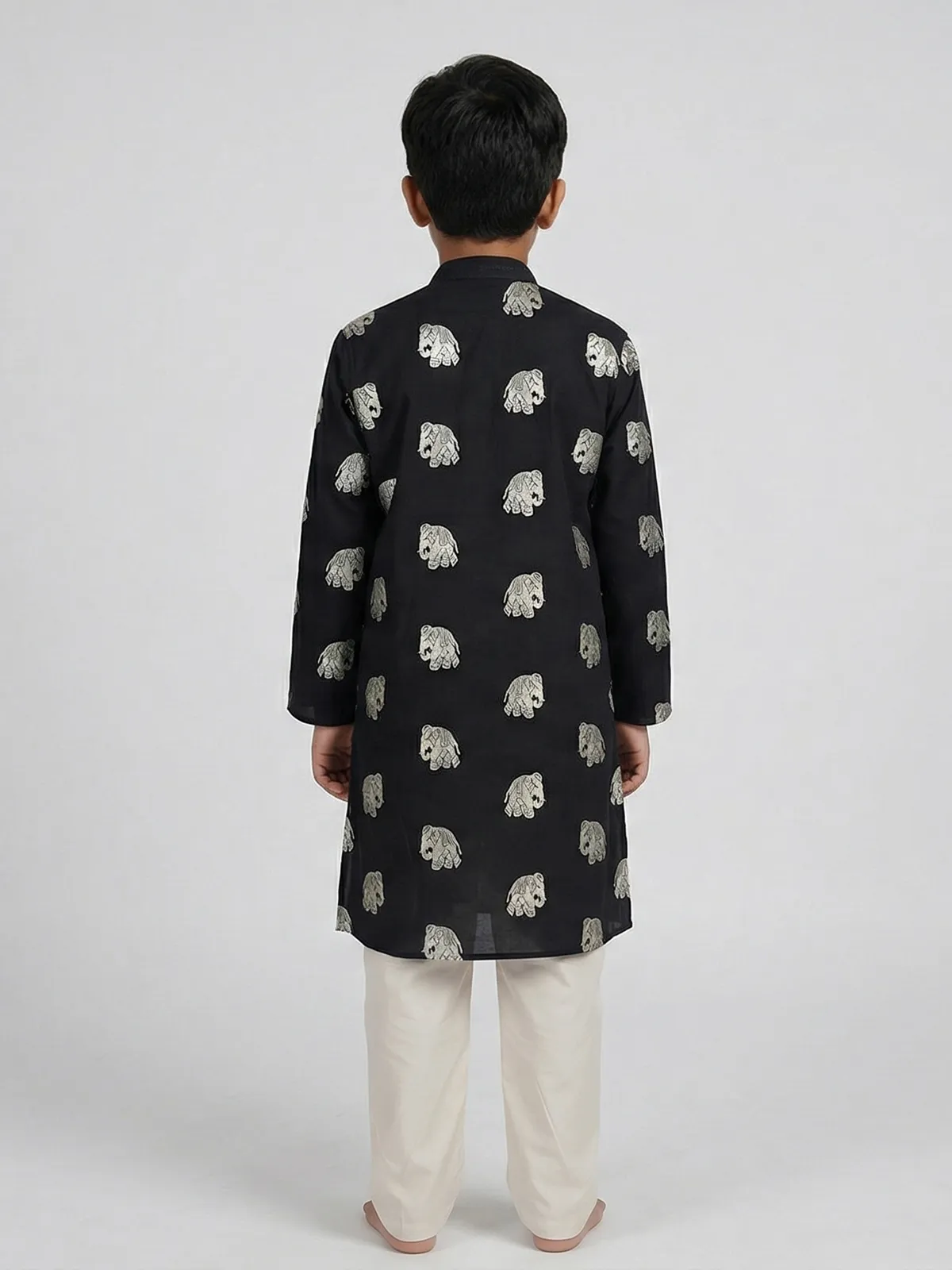 Black cotton silk zari work festive wear kurta suit