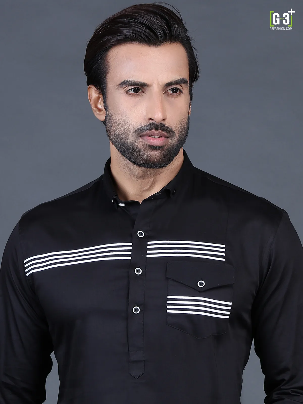 Black cotton solid mens pathani suit for festive