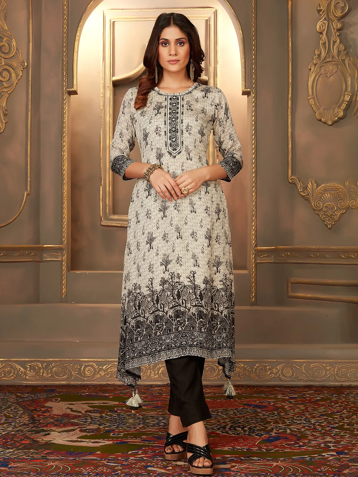 Black digital printed a line kurti